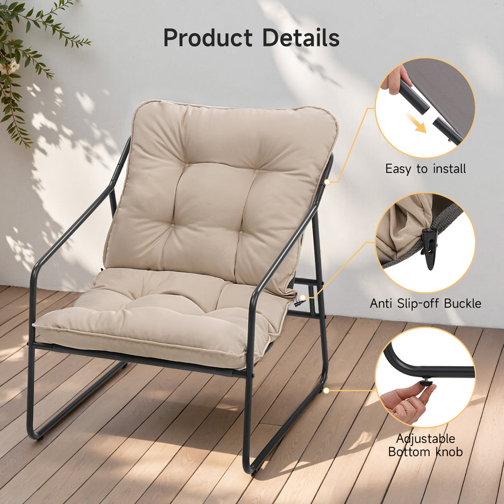 3 Piece Outdoor Bistro Set Patio Upholstered Lounge Chairs, Beige