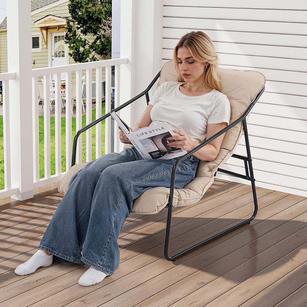 3 Piece Outdoor Bistro Set Patio Upholstered Lounge Chairs, Beige