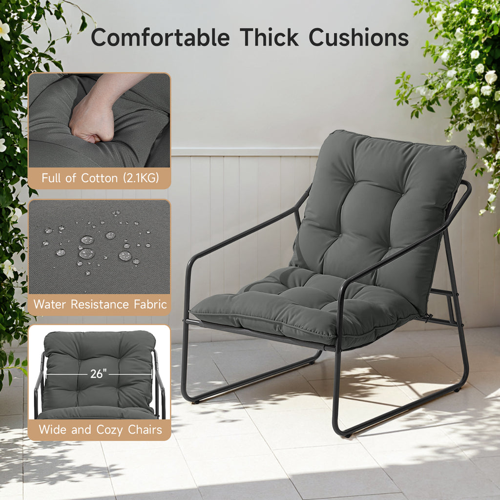 3 Piece Outdoor Bistro Set Patio Upholstered Lounge Chairs, Gray