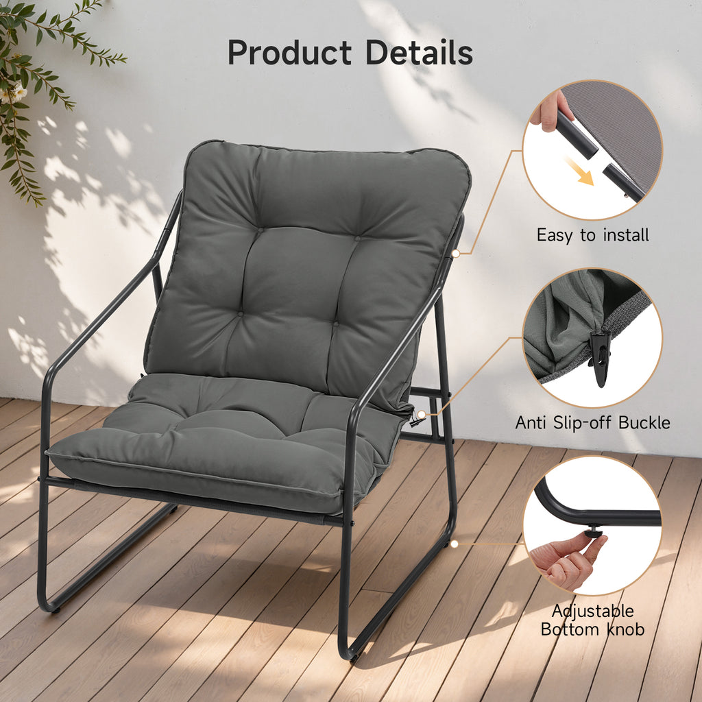 3 Piece Outdoor Bistro Set Patio Upholstered Lounge Chairs, Gray