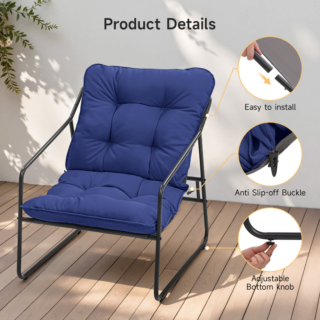 3 Piece Outdoor Bistro Set Patio Upholstered Lounge Chairs, Blue