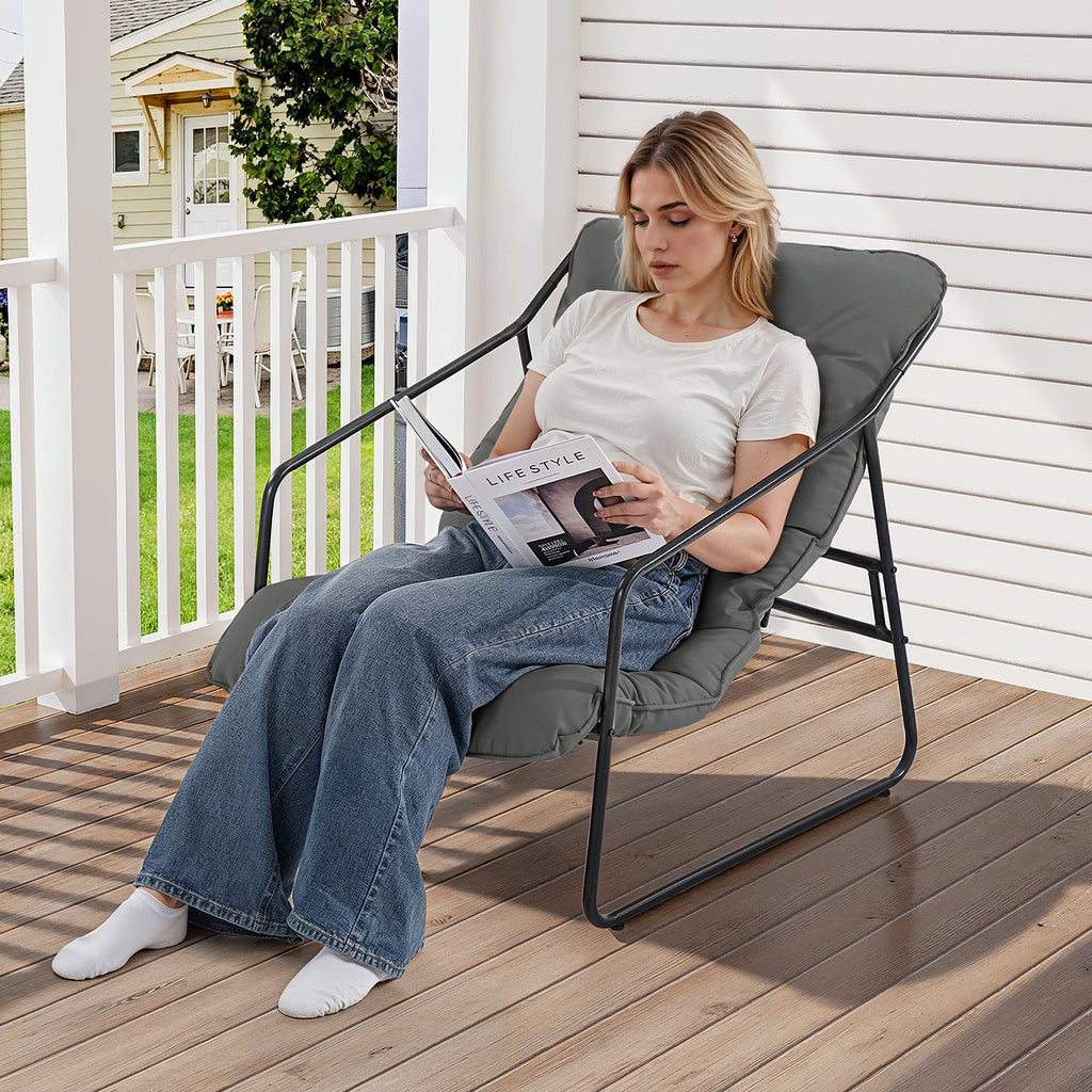 3 Piece Outdoor Bistro Set Patio Upholstered Lounge Chairs, Gray