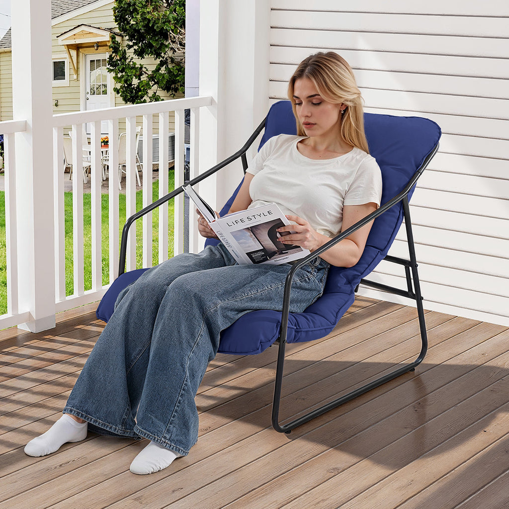 3 Piece Outdoor Bistro Set Patio Upholstered Lounge Chairs, Blue