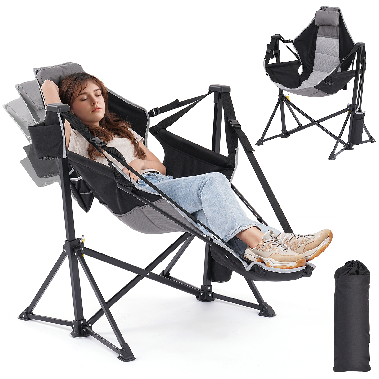 Hammock Camping Chair with Footrest, Carry Bag and Adjustable Backrest