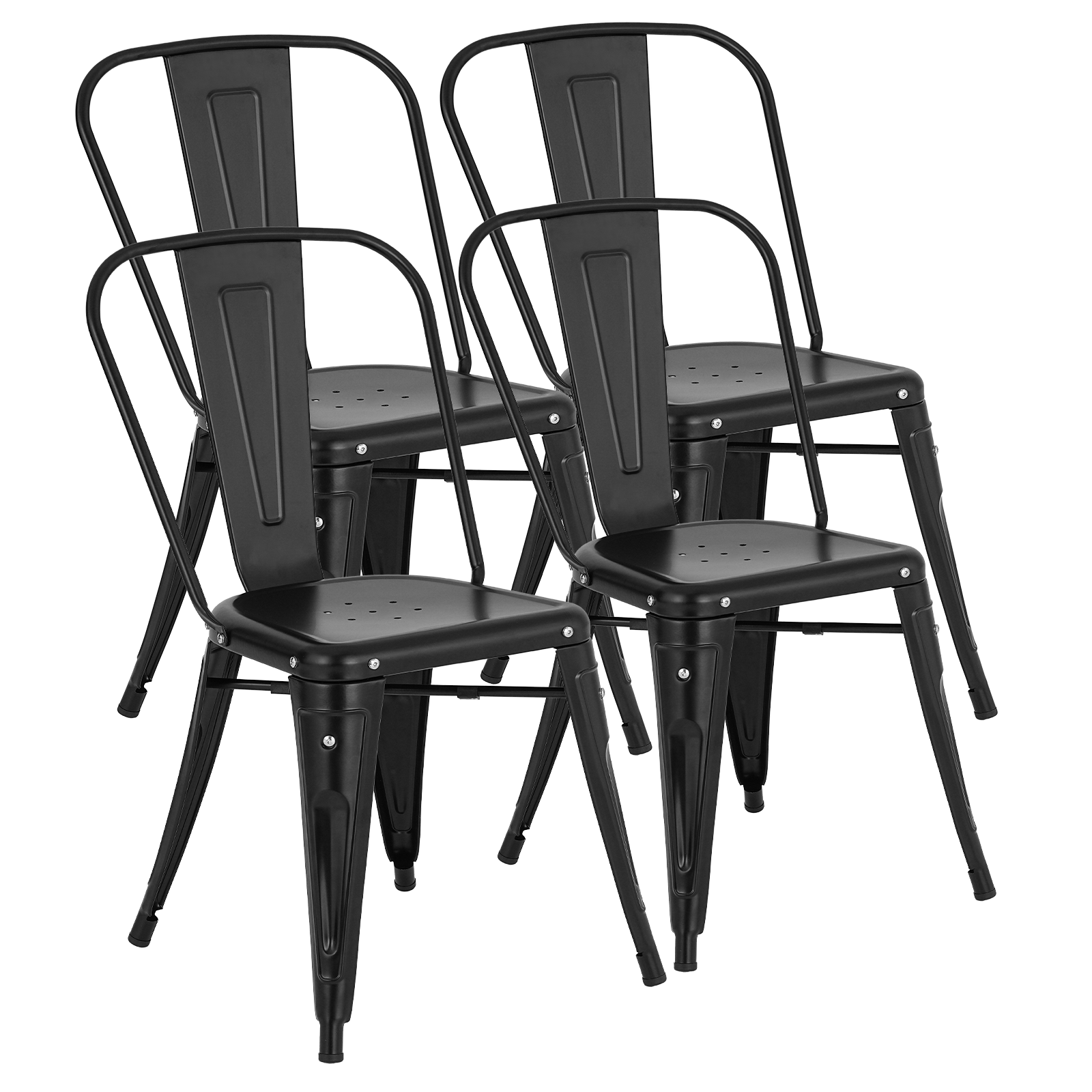 Metal Dining Chairs Set of 4, Modern Stackable Patio Chairs, Black