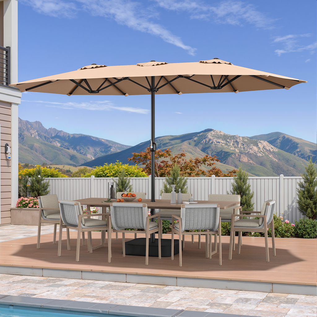15ft Double Sided Outdoor Patio Umbrella with Base Included, Champagne