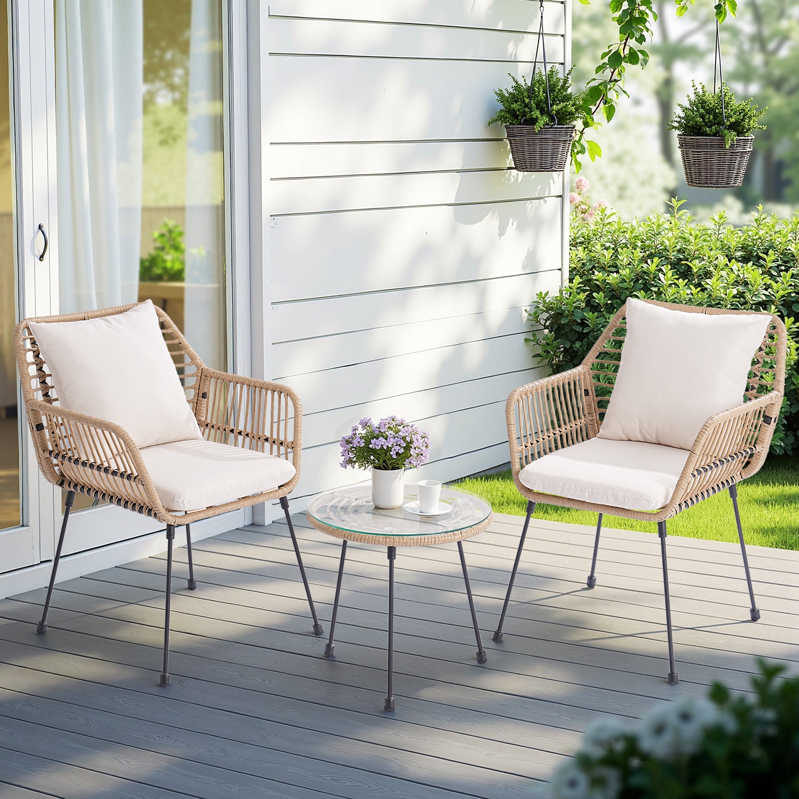 3 Piece Wicker Bistro Set Rattan Patio Set