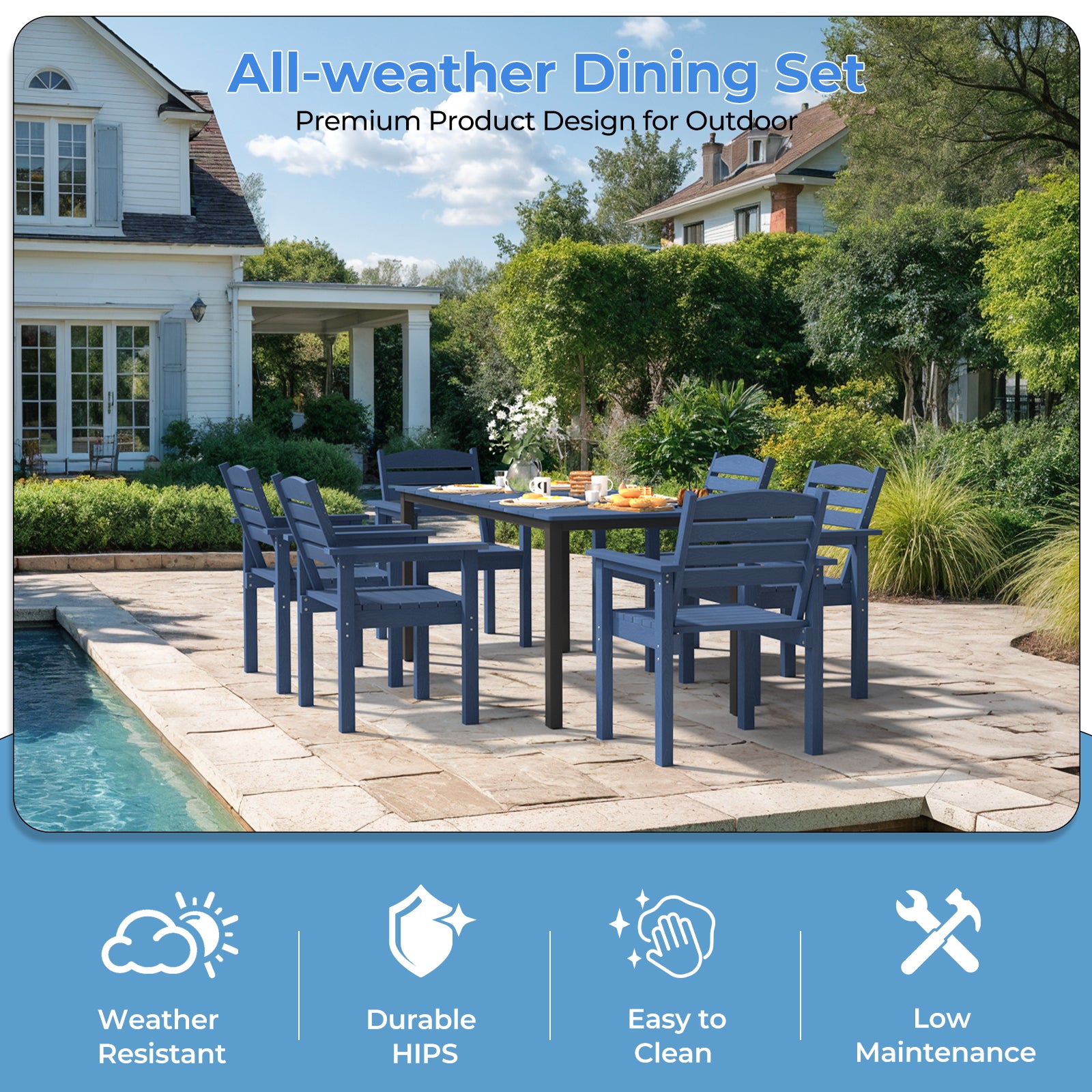 7-Piece Outdoor Dining Table Set with Umbrella Hole, 4 Chairs, 1 Table