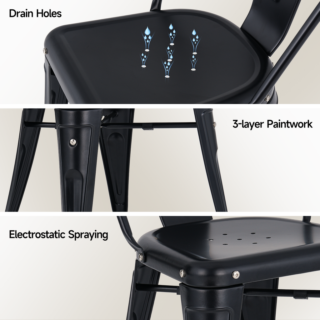 Metal Dining Chairs Set of 4, Modern Stackable Patio Chairs, Black