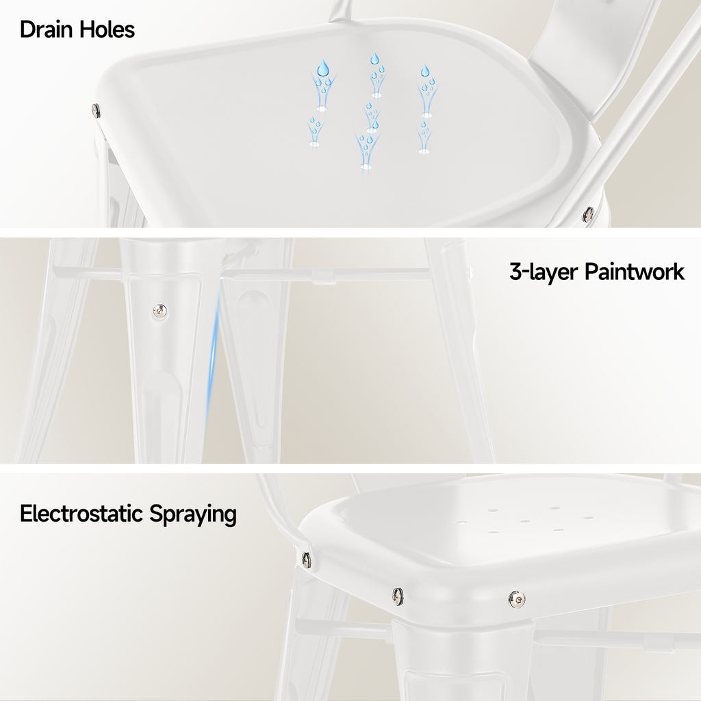 Metal Dining Chairs Set of 4, Modern Stackable Patio Chairs, White