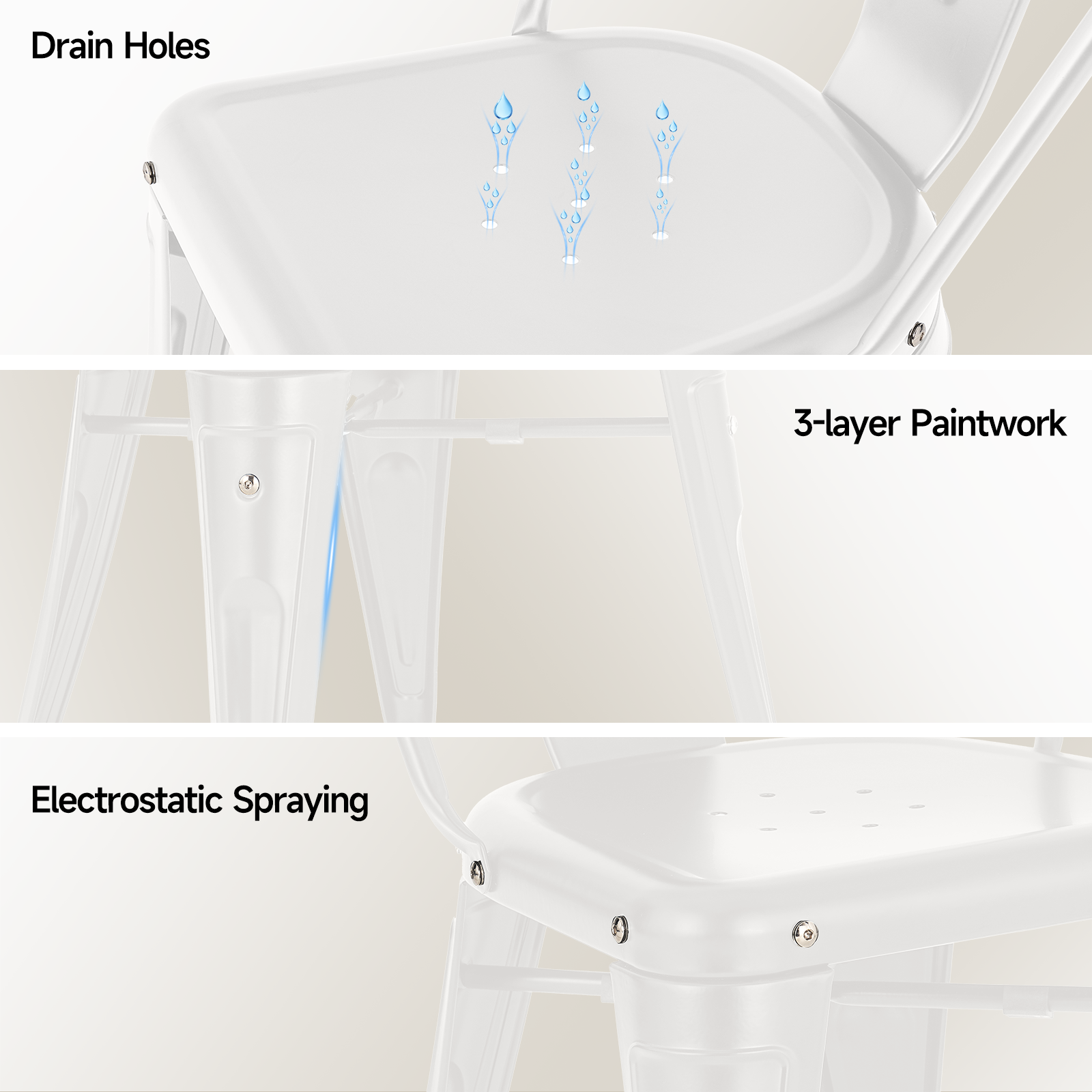 Metal Dining Chairs Set of 4, Modern Stackable Patio Chairs, White