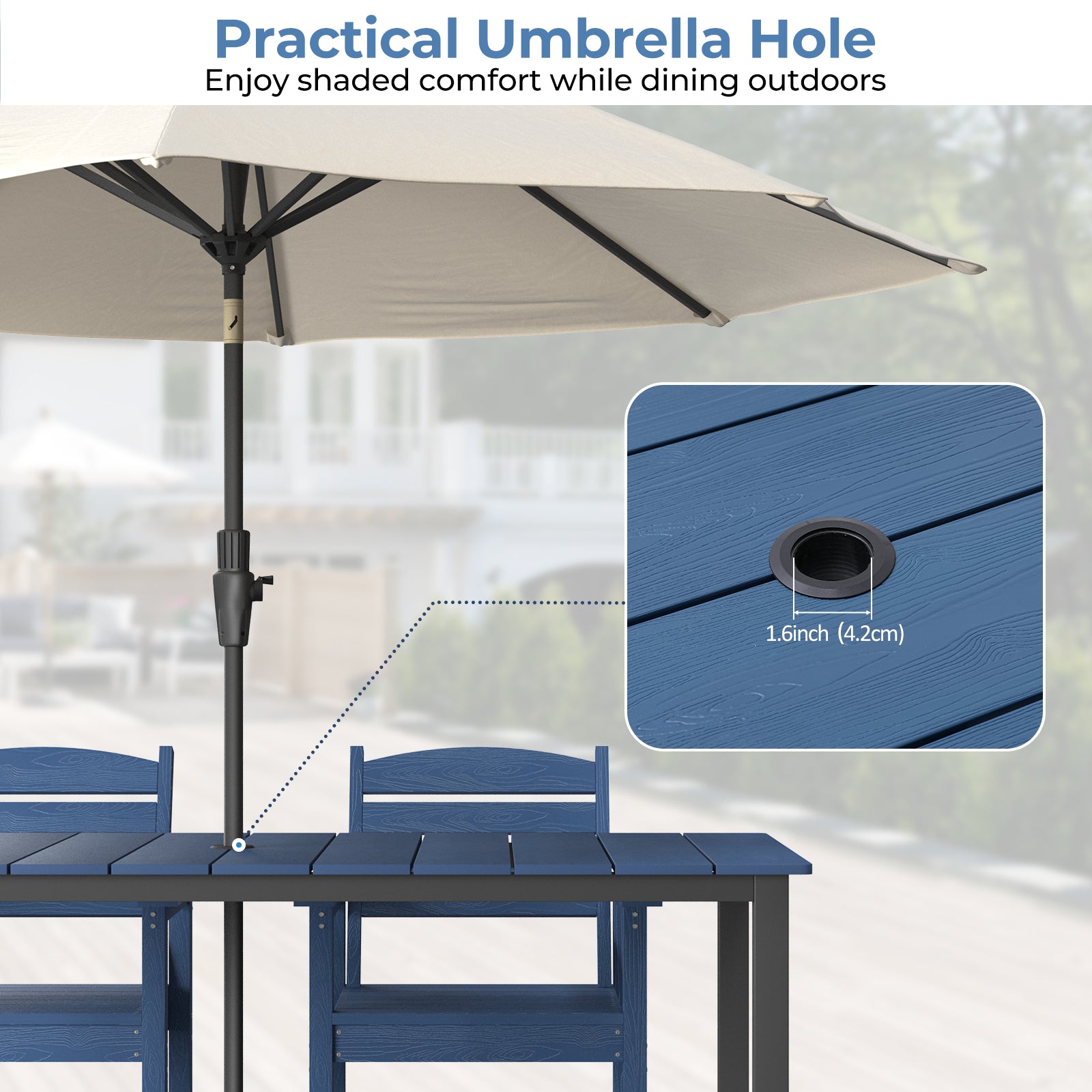 7-Piece Outdoor Dining Table Set with Umbrella Hole, 4 Chairs, 1 Table
