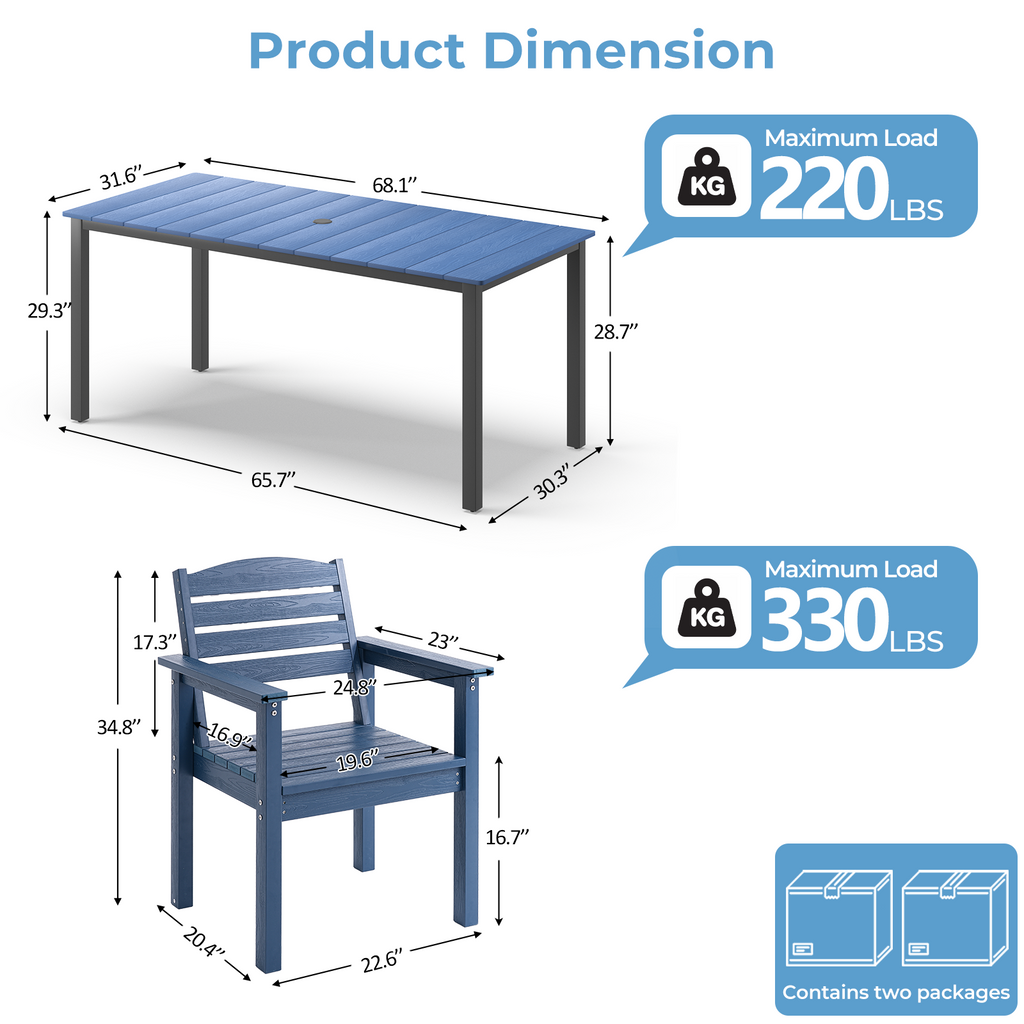7-Piece Outdoor Dining Table Set with Umbrella Hole, 4 Chairs, 1 Table