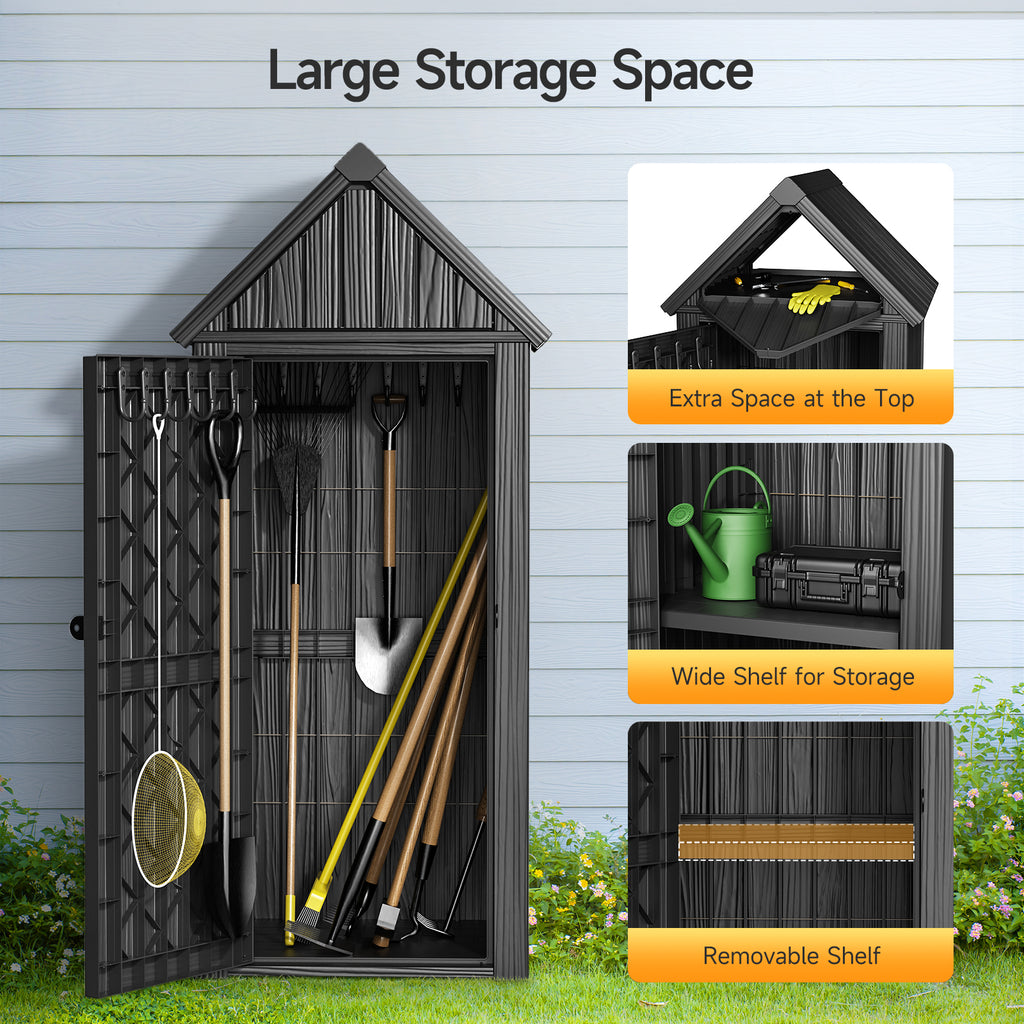 Outdoor Tool Storage Shed with Removable Shelf and Sloped Roof, Gray