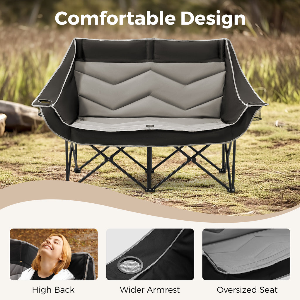 Oversized 2 Person Double Camping Chair Folding Loveseat Camping Bench