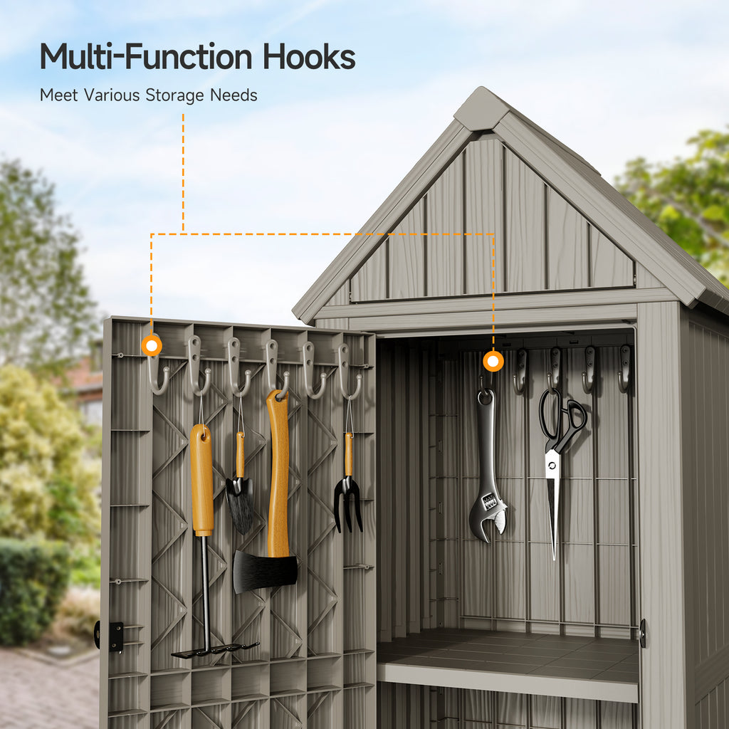 Outdoor Tool Storage Shed with Removable Shelf and Sloped Roof, Brown