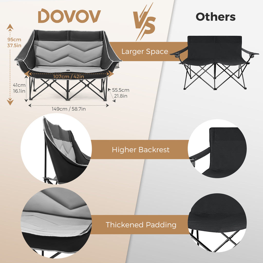 Oversized 2 Person Double Camping Chair Folding Loveseat Camping Bench