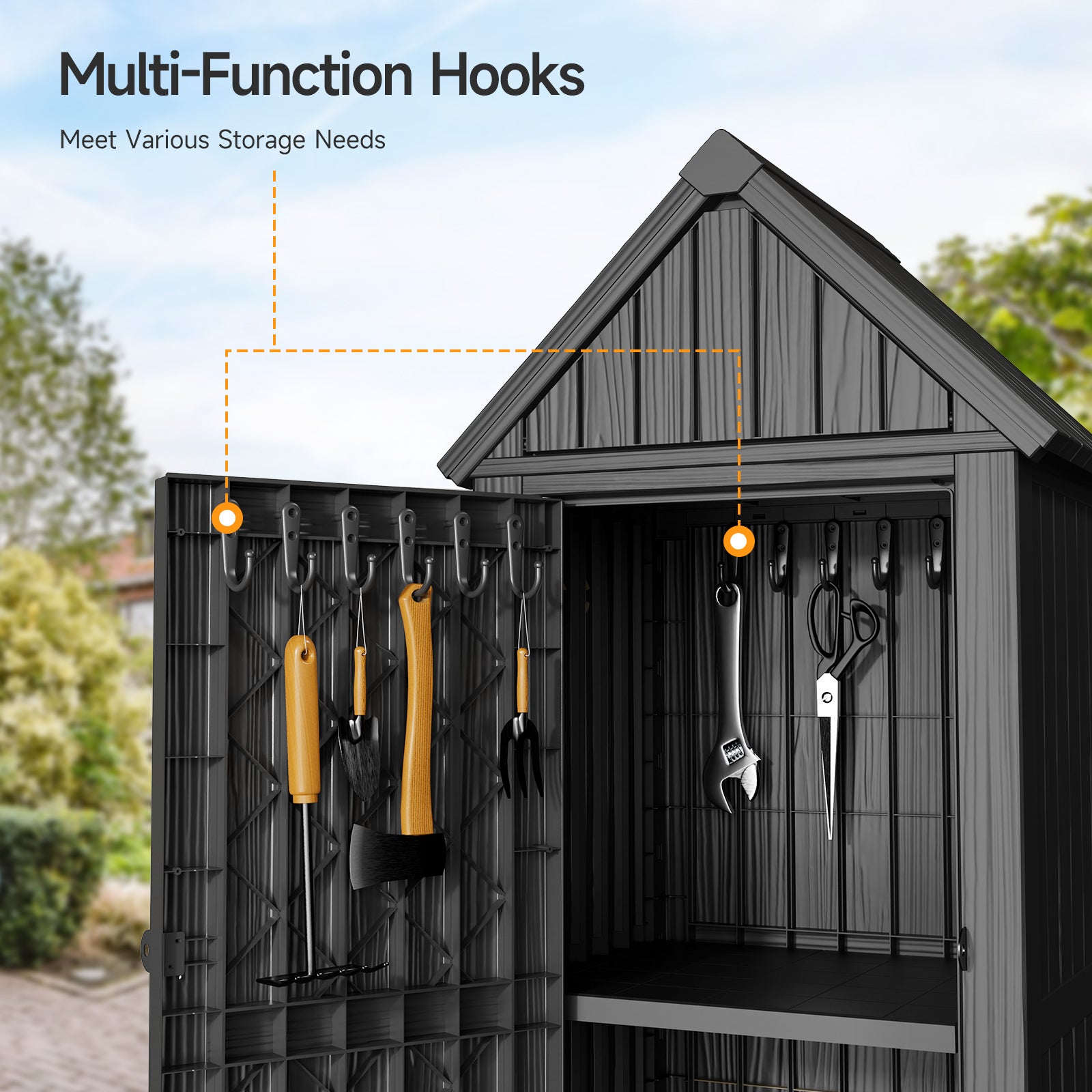 Outdoor Tool Storage Shed with Removable Shelf and Sloped Roof, Gray