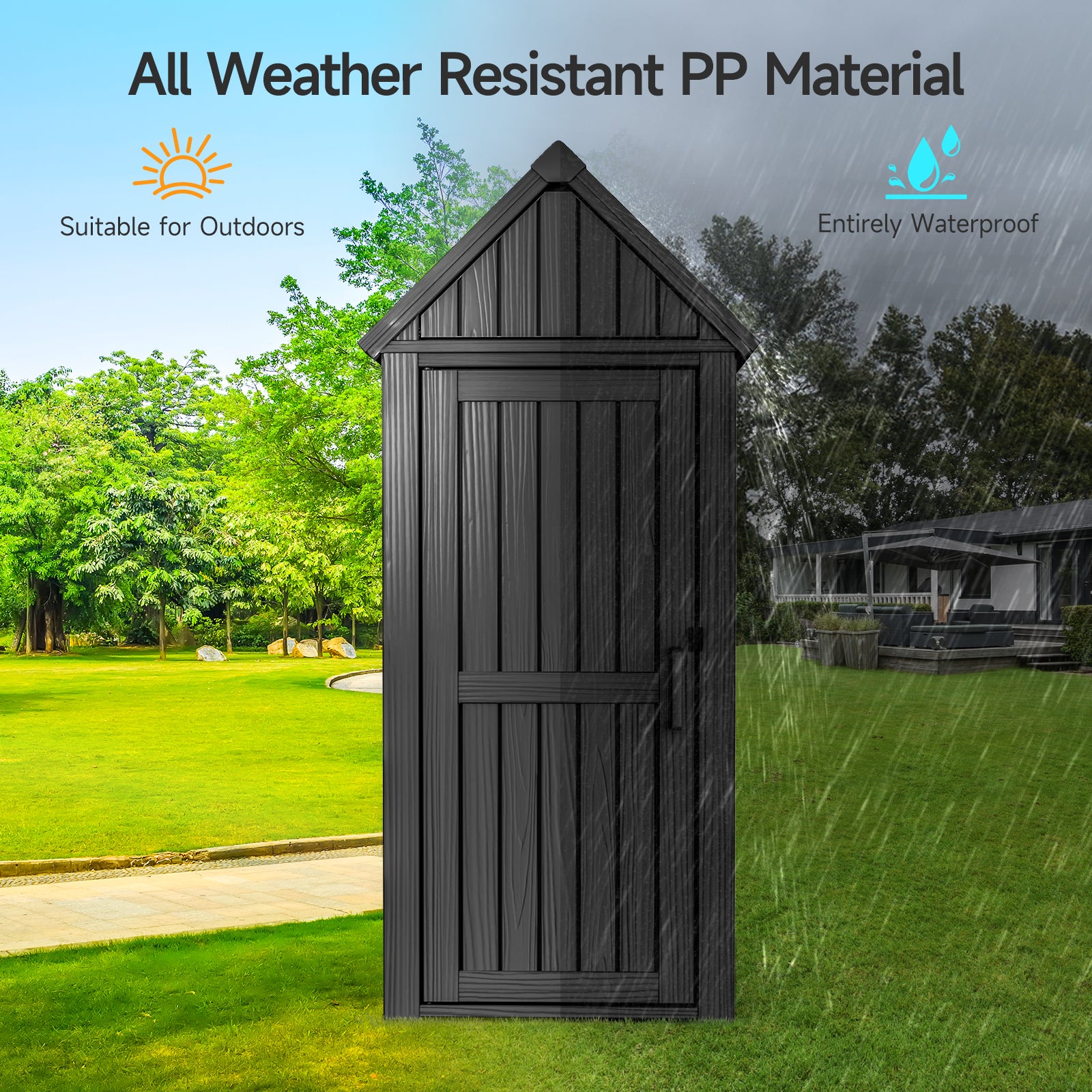 Outdoor Tool Storage Shed with Removable Shelf and Sloped Roof, Gray