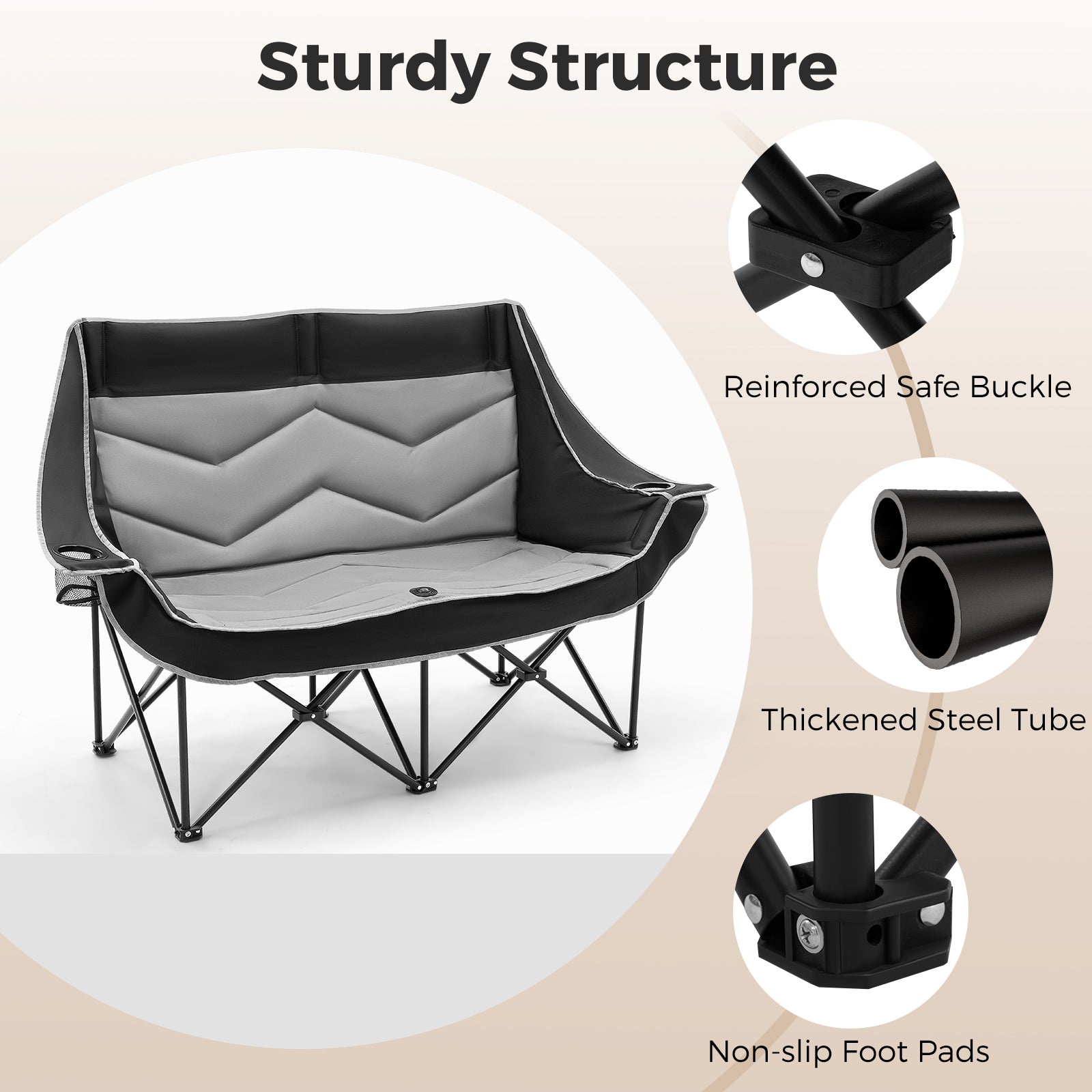 Oversized 2 Person Double Camping Chair Folding Loveseat Camping Bench