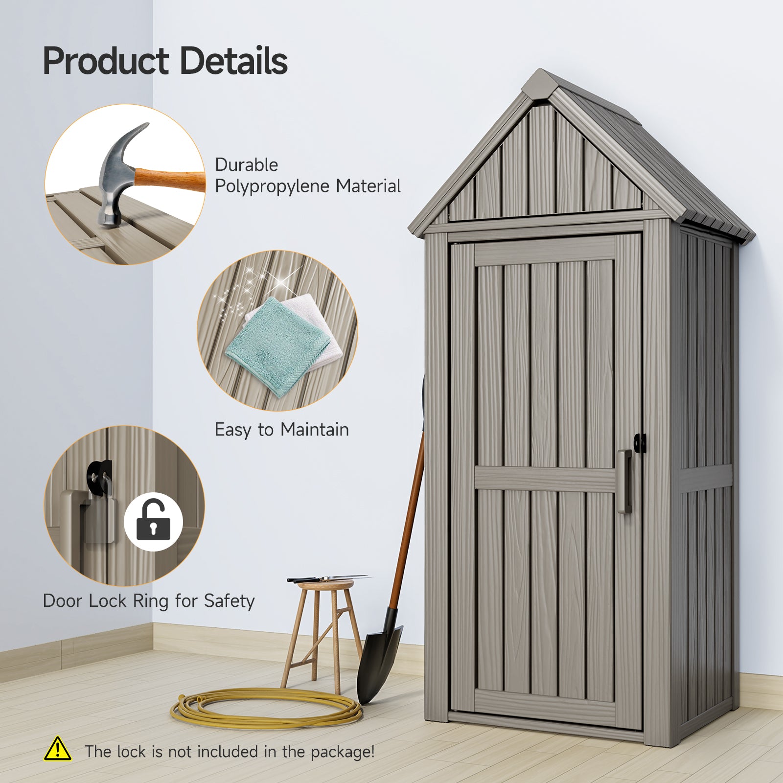 Outdoor Tool Storage Shed with Removable Shelf and Sloped Roof, Brown