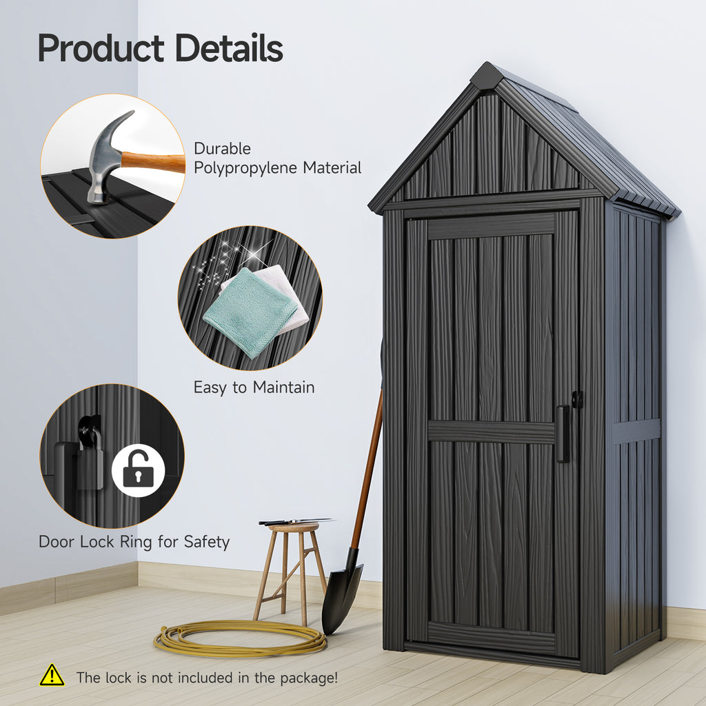 Outdoor Tool Storage Shed with Removable Shelf and Sloped Roof, Gray