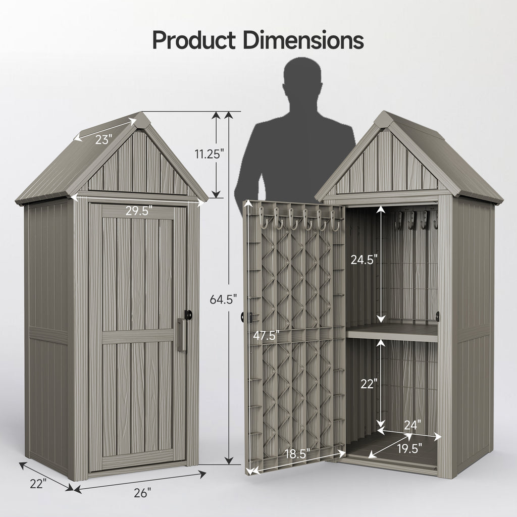 Outdoor Tool Storage Shed with Removable Shelf and Sloped Roof, Brown