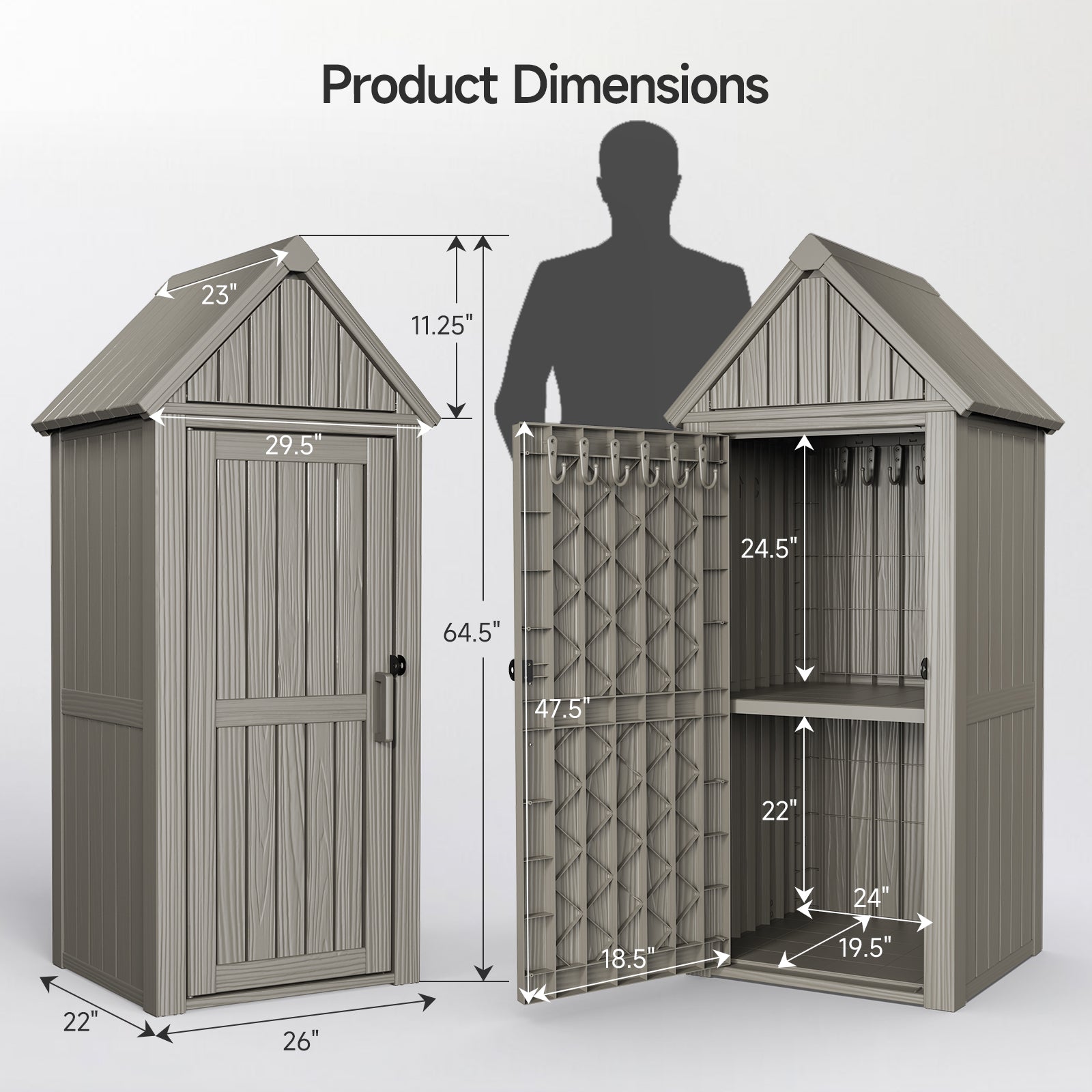Outdoor Tool Storage Shed with Removable Shelf and Sloped Roof, Brown