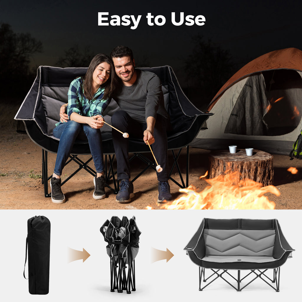 Oversized 2 Person Double Camping Chair Folding Loveseat Camping Bench