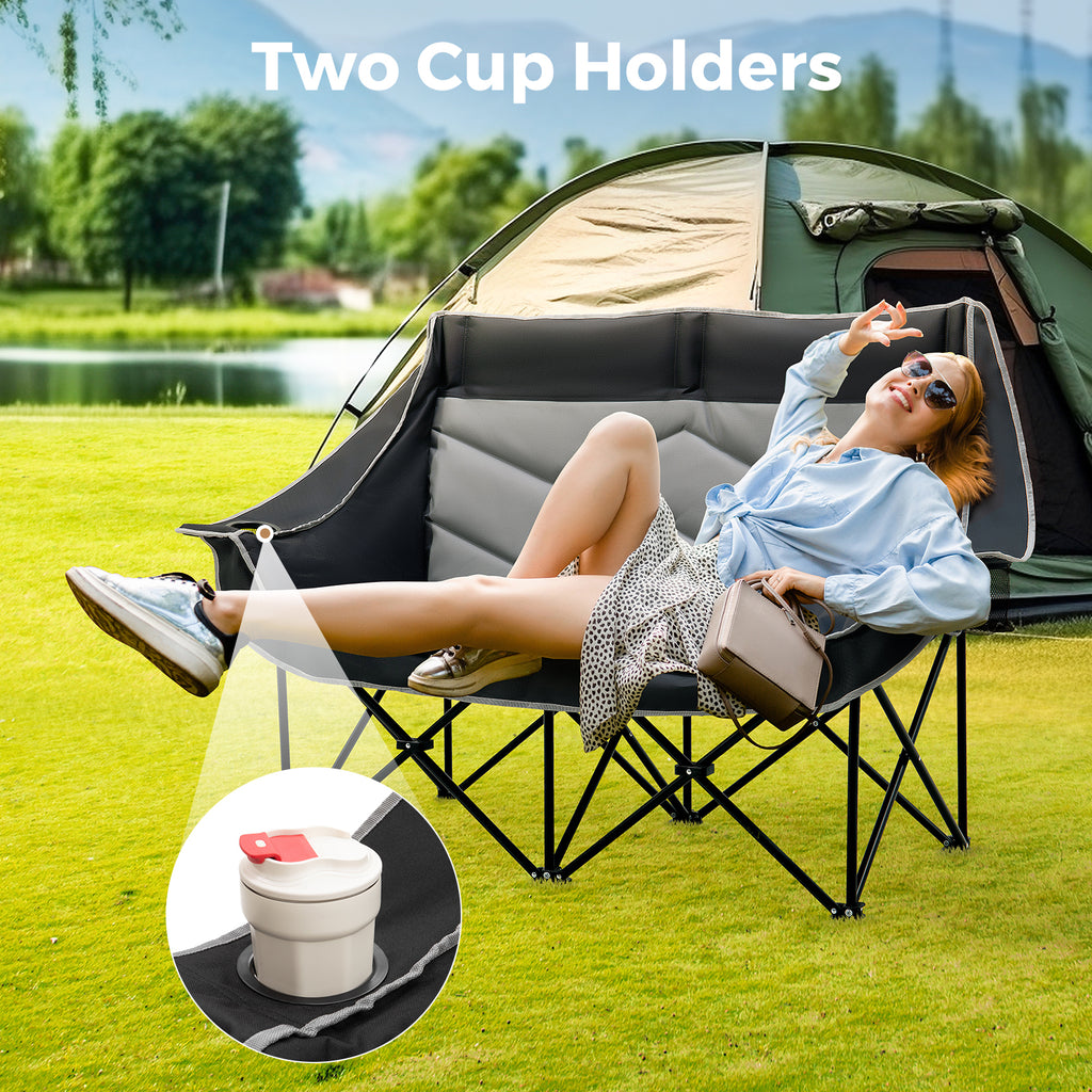 Oversized 2 Person Double Camping Chair Folding Loveseat Camping Bench