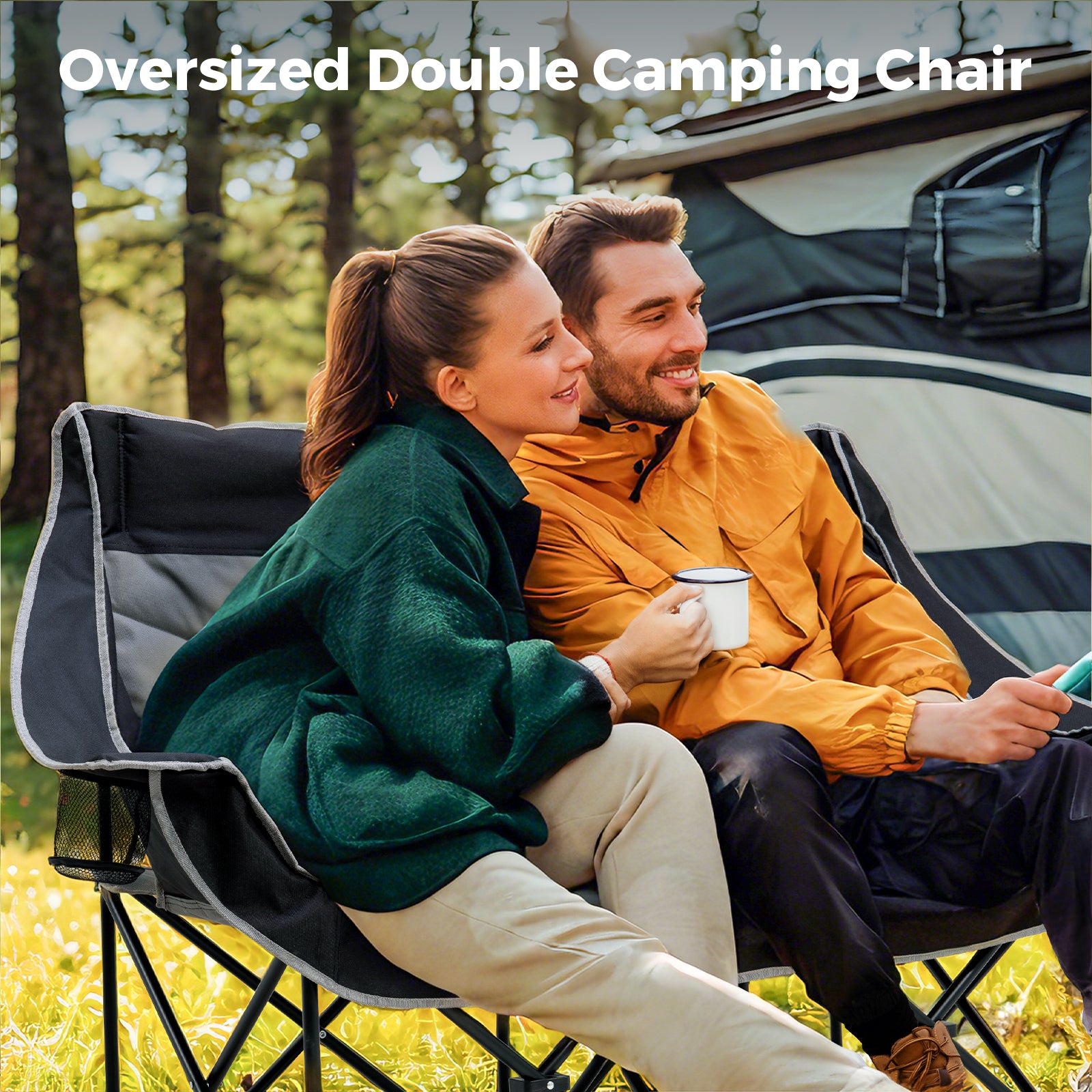 Oversized 2 Person Double Camping Chair Folding Loveseat Camping Bench
