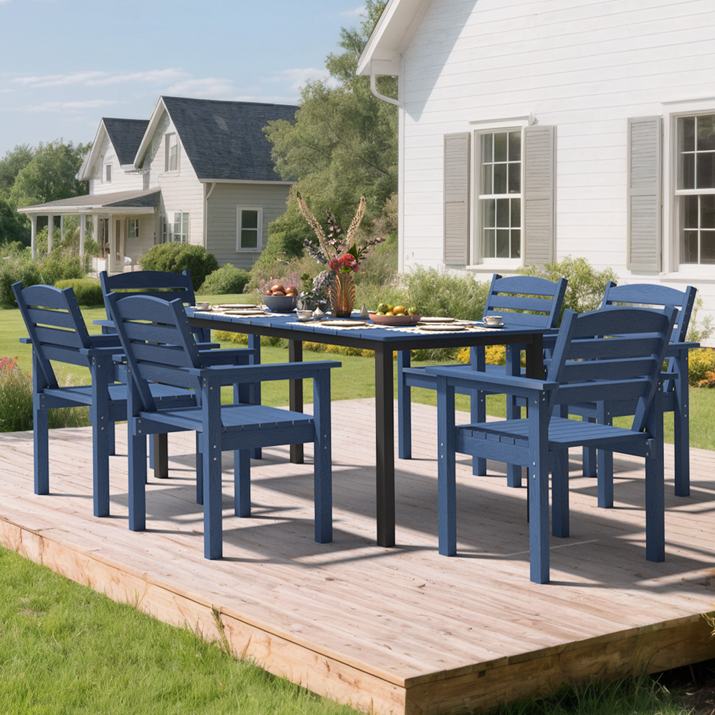 7-Piece Outdoor Dining Table Set with Umbrella Hole, 4 Chairs, 1 Table