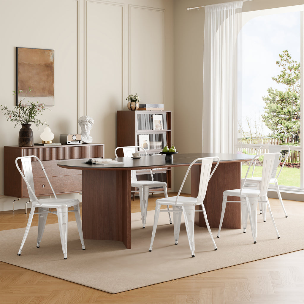 Metal Dining Chairs Set of 4, Modern Stackable Patio Chairs, White