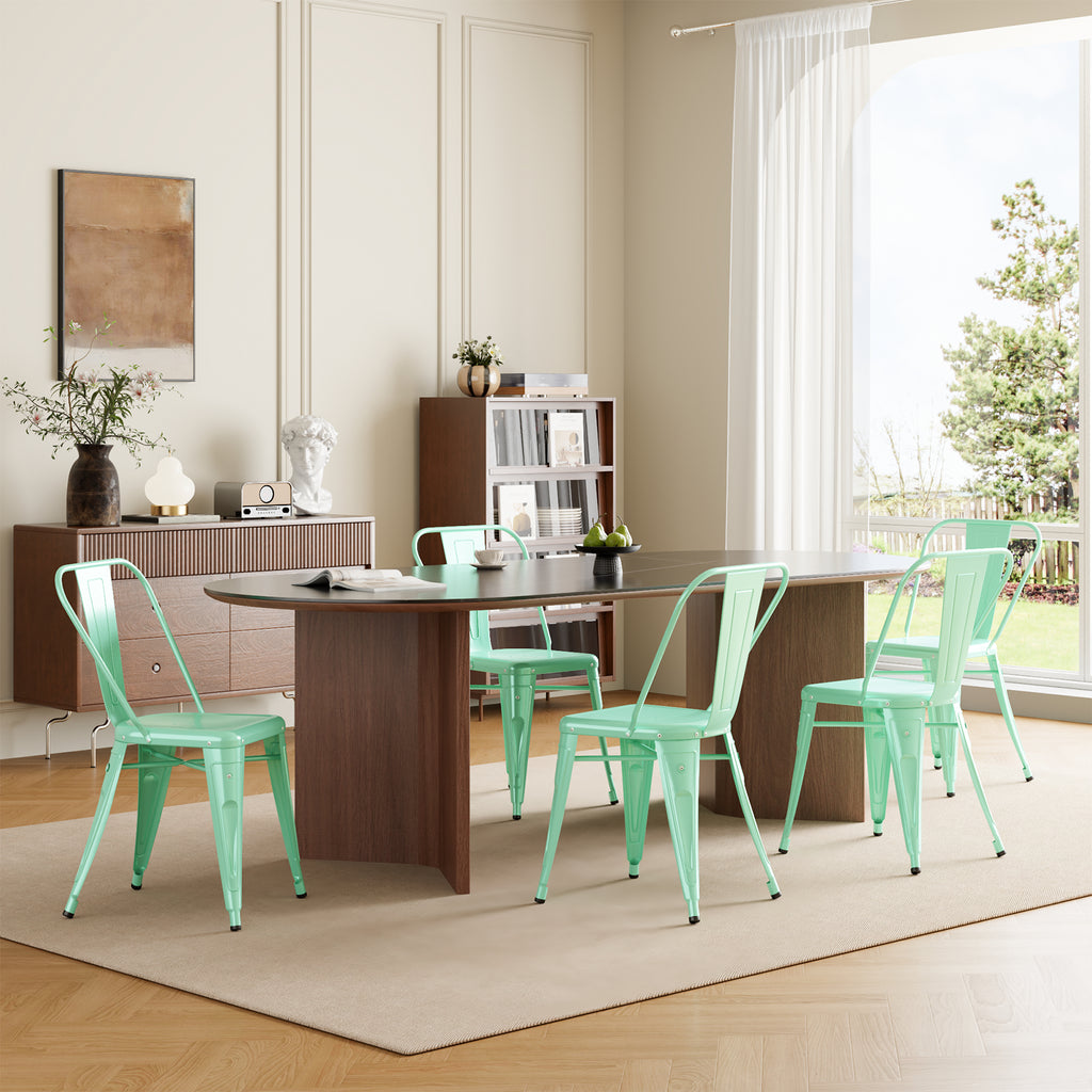 Metal Dining Chairs Set of 4, Modern Stackable Patio Chair, Mint Green