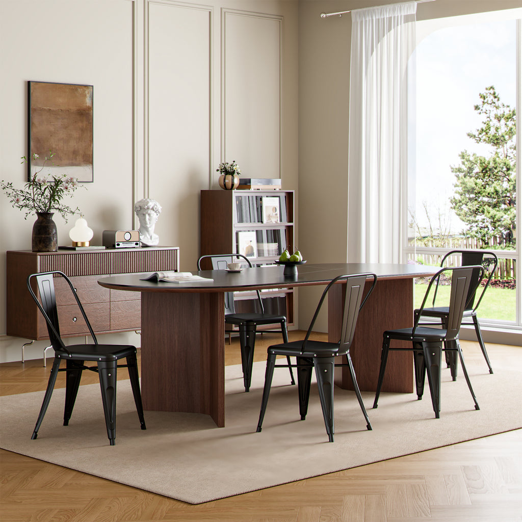 Metal Dining Chairs Set of 4, Modern Stackable Patio Chairs, Black