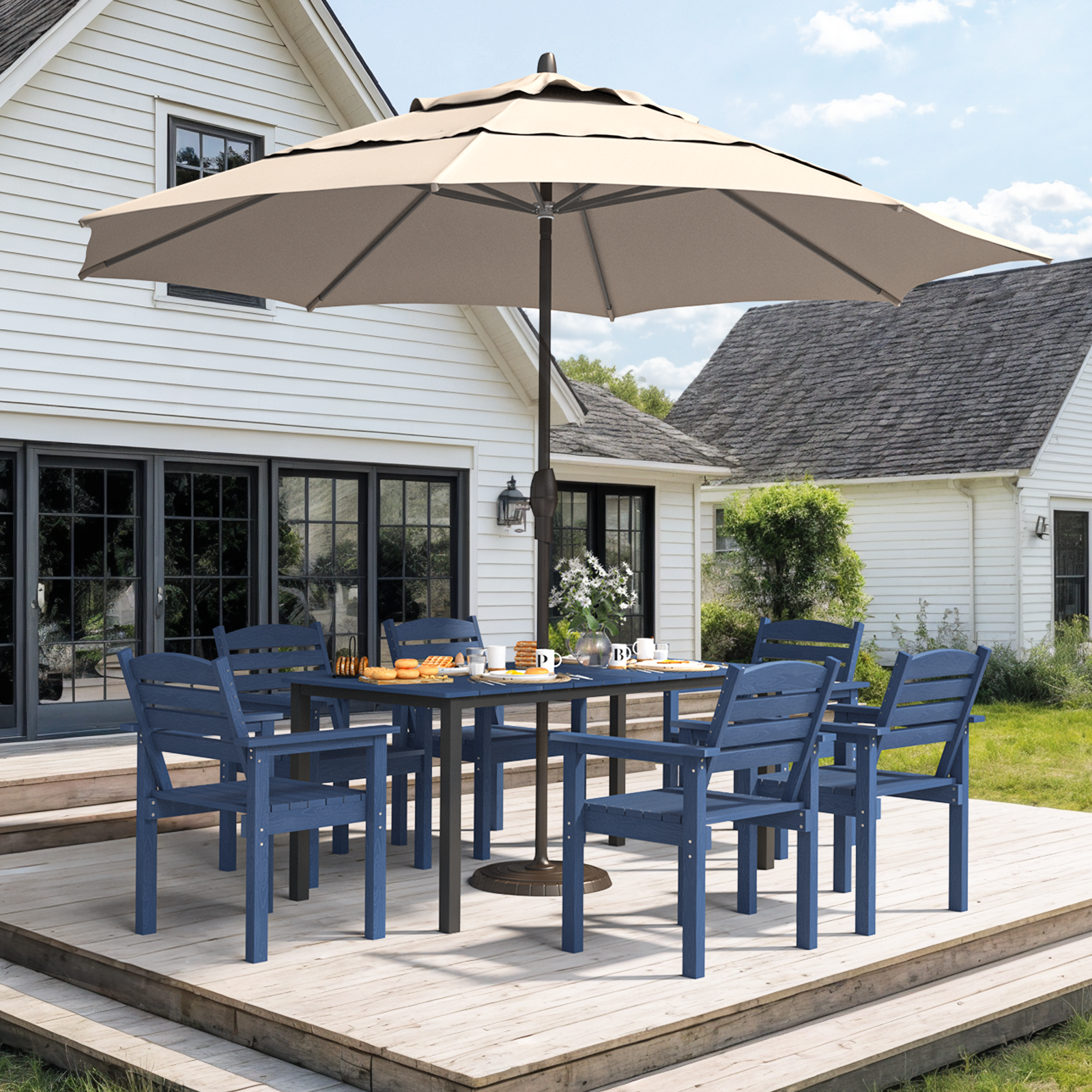 7-Piece Outdoor Dining Table Set with Umbrella Hole, 4 Chairs, 1 Table